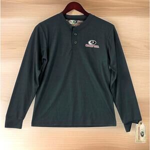 Mossy Oak Henley Waffle Knit Thermal Shirt Hunter Green Youth Size 14/16 NWT
